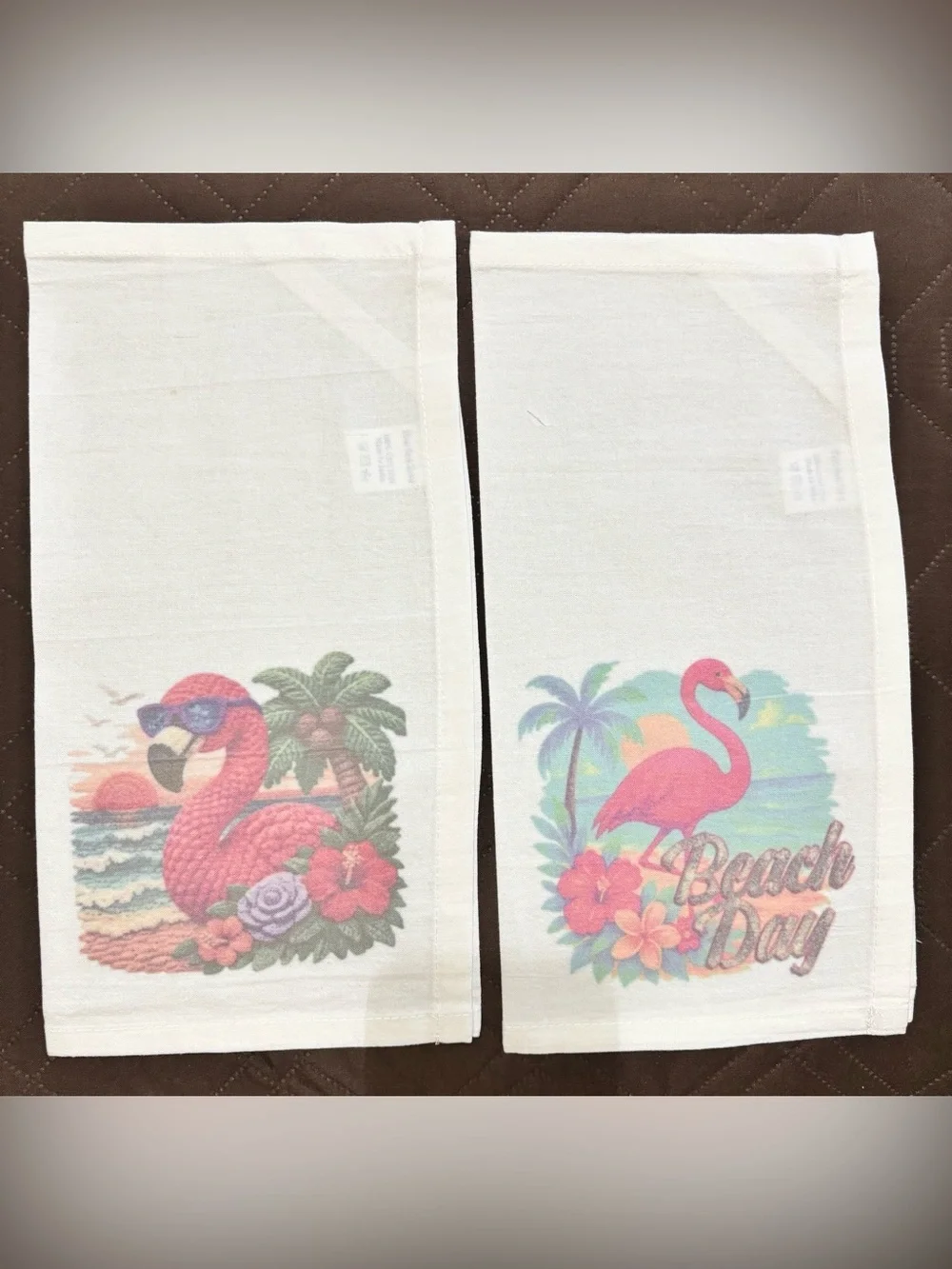 NEW White Beach Day Flamingo Cotton Tea Towels - Set of 2